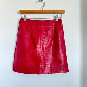 Red leather embossed mini skirt - size small